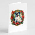 White Boxer Christmas Flowers Greeting Cards Pack of 8 Blank Cards with Envelopes Whimsical A7 Size 5x7