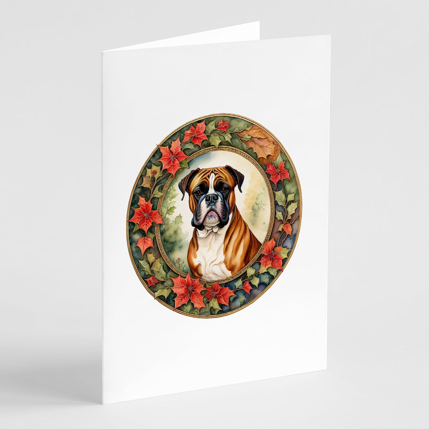 Boxer Christmas Flowers Greeting Cards Pack of 8 Blank Cards with Envelopes Whimsical A7 Size 5x7