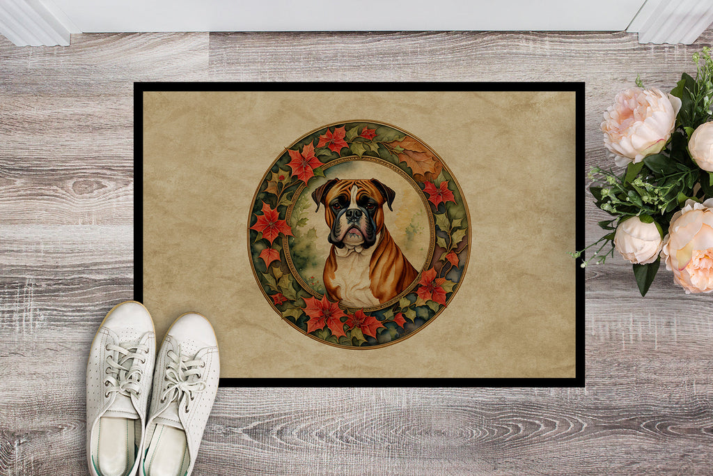 Boxer Christmas Flowers Doormat Indoor Outdoor 18H X 27W Front Door Mat Rugs for Entryway, Non Slip Washable