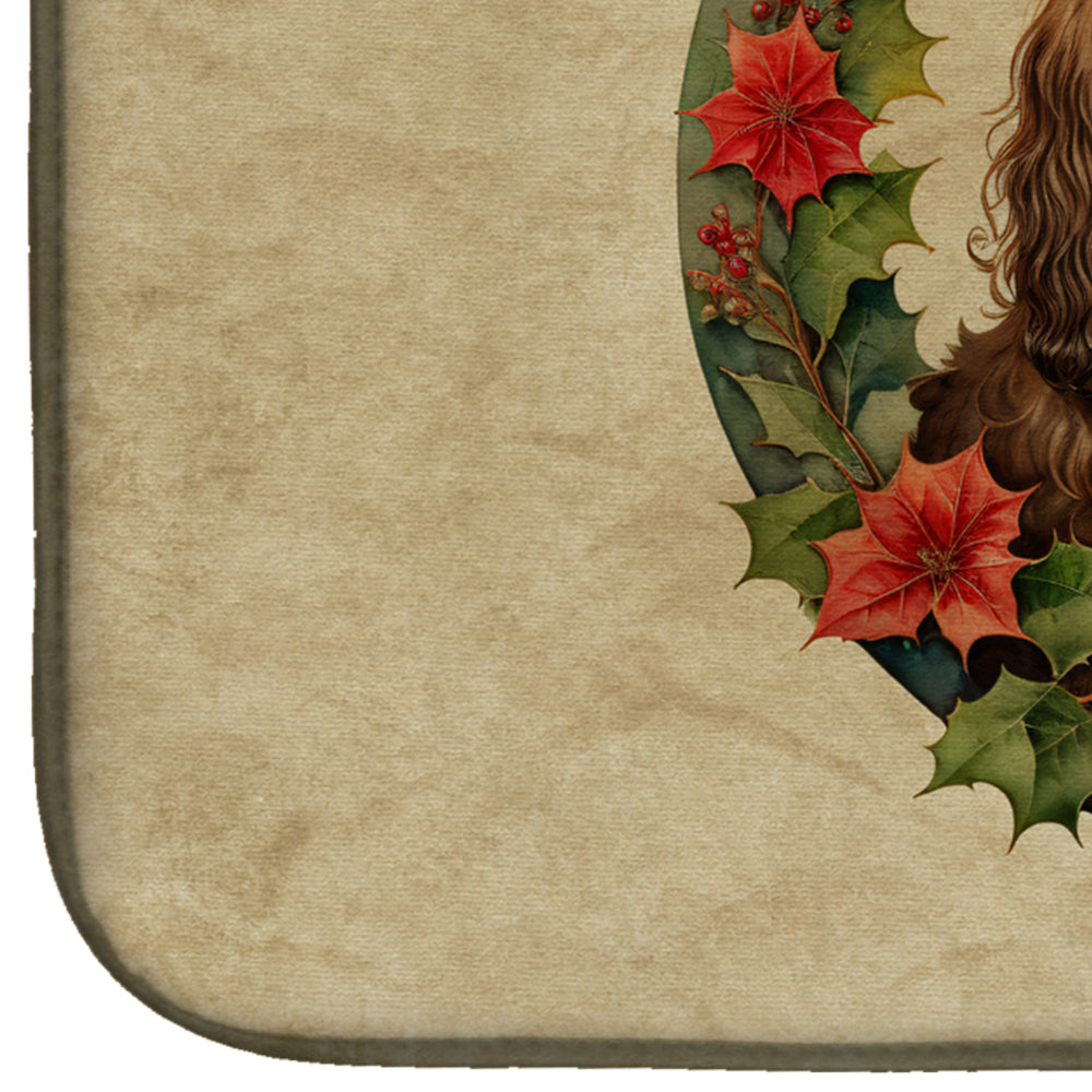 Boykin Spaniel Christmas Flowers Dish Drying Mat Absorbent Dish Drying Mat Pad for Kitchen Counter Dish Drainer Mat for Countertop, 14 x 21", Multicolor