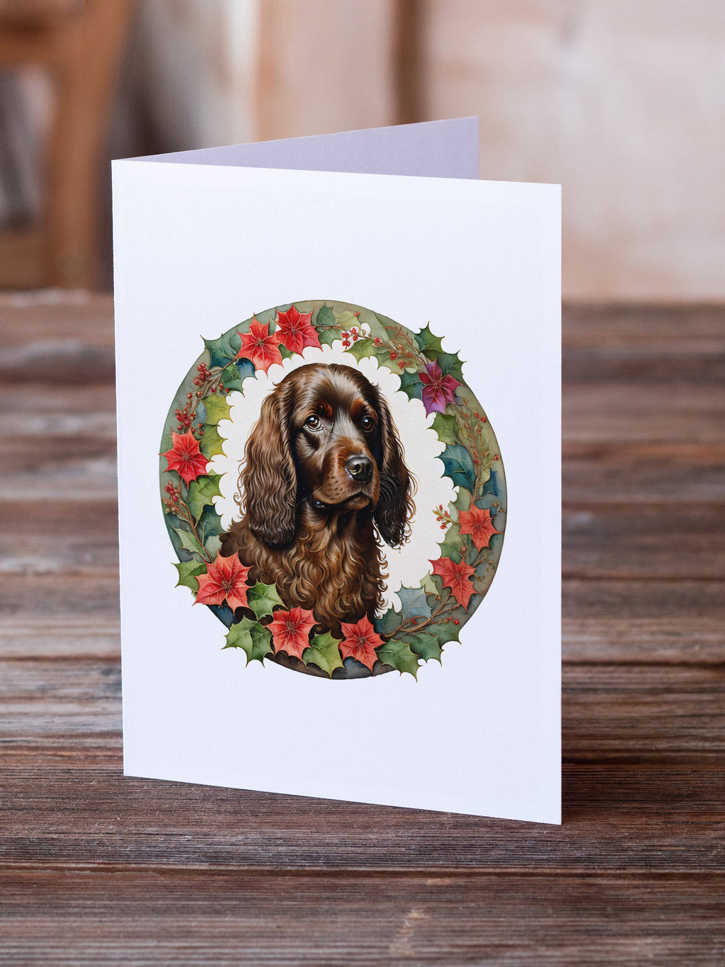 Boykin Spaniel Christmas Flowers Greeting Cards Pack of 8 Blank Cards with Envelopes Whimsical A7 Size 5x7