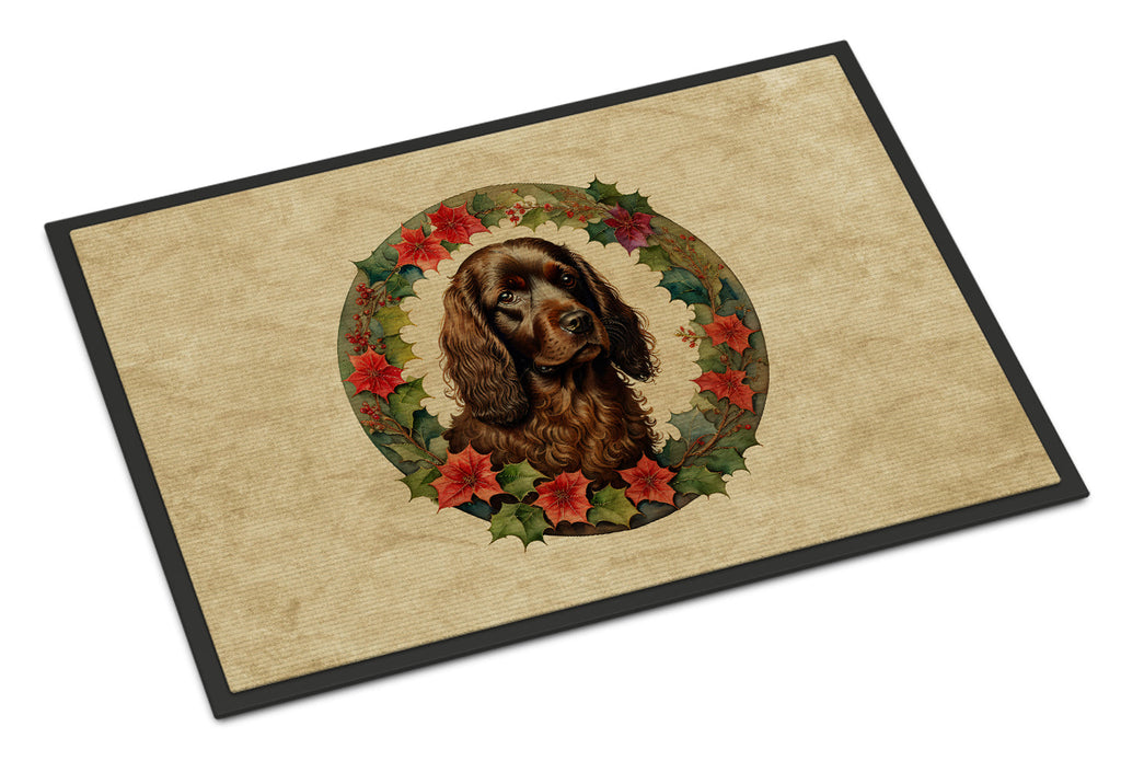 Boykin Spaniel Christmas Flowers Doormat Indoor Outdoor 24H X 36W Front Door Mat Rugs for Entryway, Non Slip Washable Low Pile,