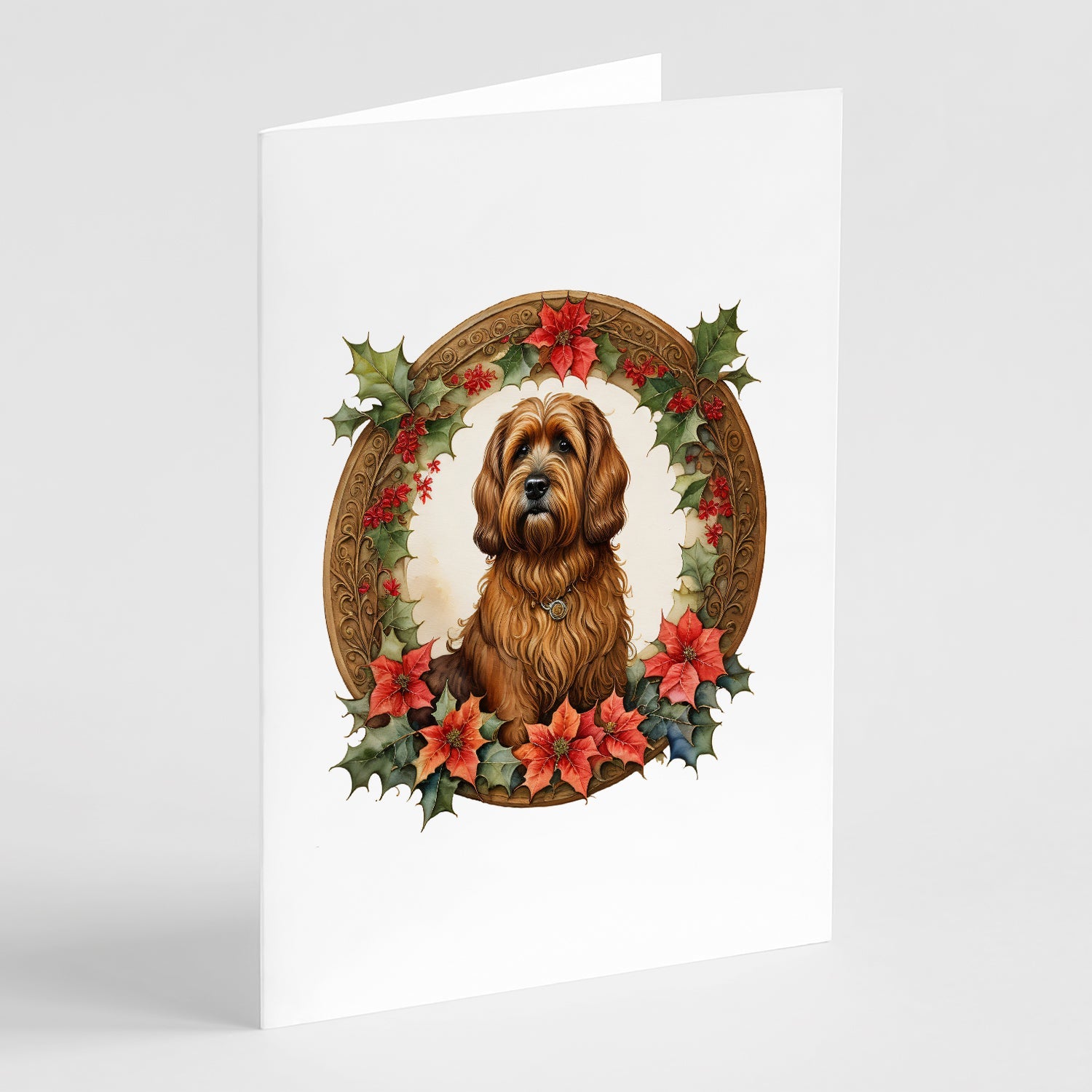 Briard Christmas Flowers Greeting Cards Pack of 8 Blank Cards with Envelopes Whimsical A7 Size 5x7