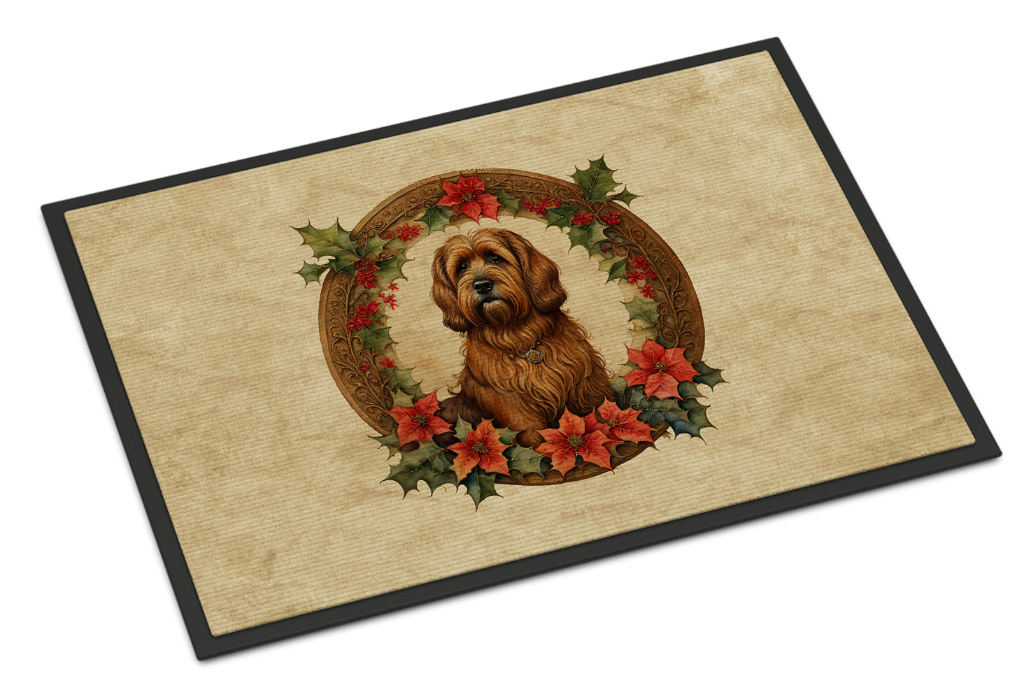 Briard Christmas Flowers Doormat Indoor Outdoor 18H X 27W Front Door Mat Rugs for Entryway, Non Slip Washable