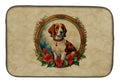 Brittany Spaniel Christmas Flowers Dish Drying Mat Absorbent Dish Drying Mat Pad for Kitchen Counter Dish Drainer Mat for Countertop, 14 x 21", Multicolor