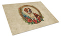 Brittany Spaniel Christmas Flowers Cutting Board Tempered Glass Kitchen Cutting Surface, Heat Resistant Chopping, Non-Slip Feet, Food Prep & Serving
