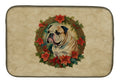 English Bulldog Christmas Flowers Dish Drying Mat Absorbent Dish Drying Mat Pad for Kitchen Counter Dish Drainer Mat for Countertop, 14 x 21", Multicolor