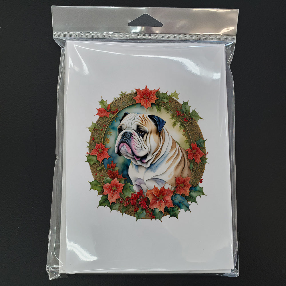English Bulldog Christmas Flowers Greeting Cards Pack of 8 Blank Cards with Envelopes Whimsical A7 Size 5x7