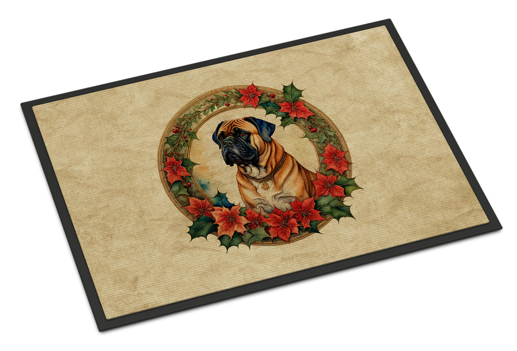 Bullmastiff Christmas Flowers Doormat Indoor Outdoor 24H X 36W Front Door Mat Rugs for Entryway, Non Slip Washable Low Pile,