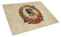 Bullmastiff Christmas Flowers Cutting Board Tempered Glass Kitchen Cutting Surface, Heat Resistant Chopping, Non-Slip Feet, Food Prep & Serving