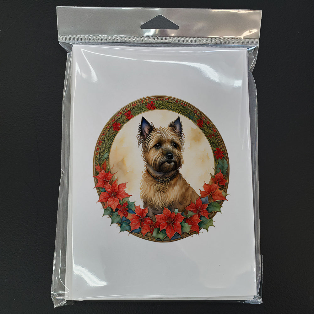 Cairn Terrier Christmas Flowers Greeting Cards Pack of 8 Blank Cards with Envelopes Whimsical A7 Size 5x7
