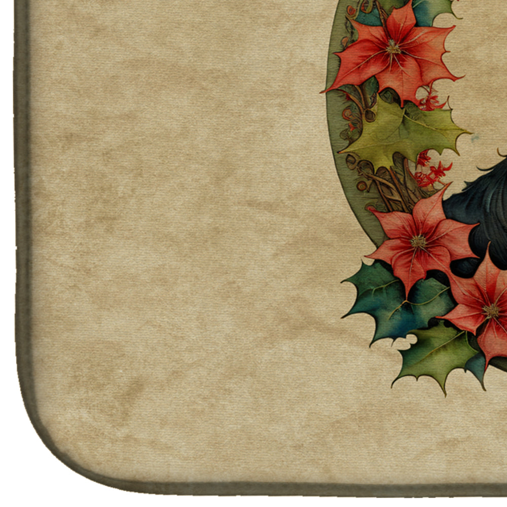 Cairn Terrier Christmas Flowers Dish Drying Mat Absorbent Dish Drying Mat Pad for Kitchen Counter Dish Drainer Mat for Countertop, 14 x 21", Multicolor