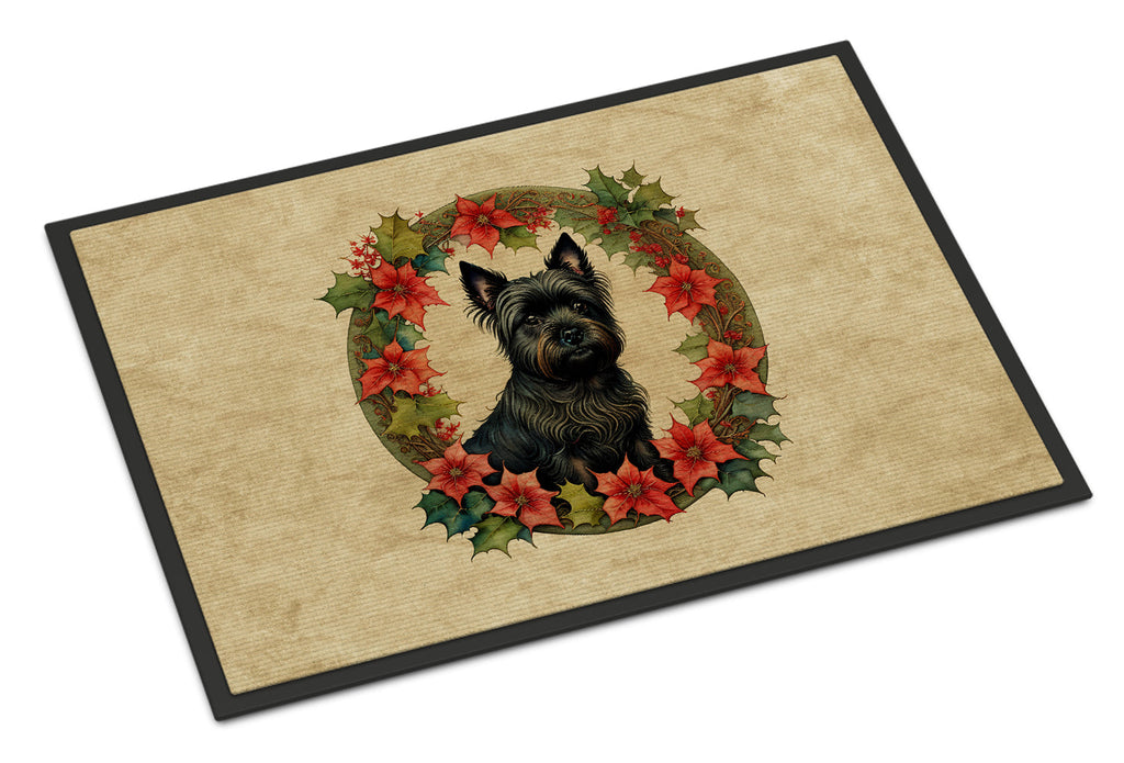 Cairn Terrier Christmas Flowers Doormat Indoor Outdoor 24H X 36W Front Door Mat Rugs for Entryway, Non Slip Washable Low Pile,