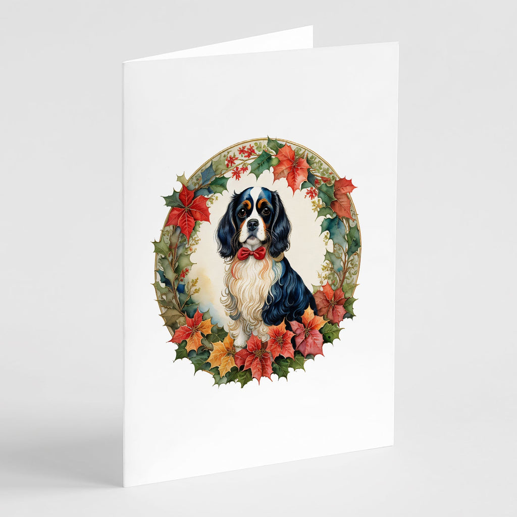 Cavalier Spaniel Christmas Flowers Greeting Cards Pack of 8 Blank Cards with Envelopes Whimsical A7 Size 5x7