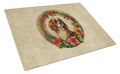 Cavalier Spaniel Christmas Flowers Cutting Board Tempered Glass Kitchen Cutting Surface, Heat Resistant Chopping, Non-Slip Feet, Food Prep & Serving