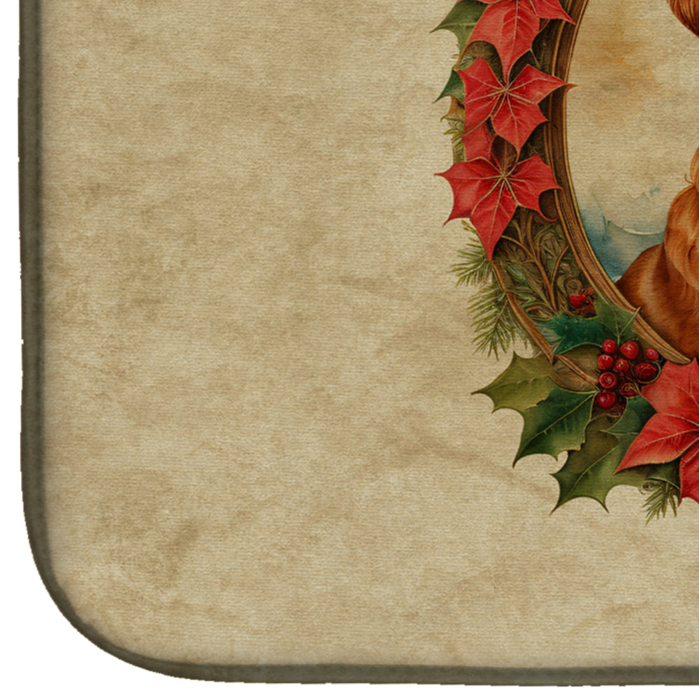Chesapeake Bay Retriever Christmas Flowers Dish Drying Mat Absorbent Dish Drying Mat Pad for Kitchen Counter Dish Drainer Mat for Countertop, 14 x 21", Multicolor