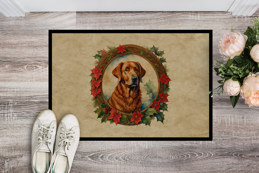 Chesapeake Bay Retriever Christmas Flowers Doormat Indoor Outdoor 18H X 27W Front Door Mat Rugs for Entryway, Non Slip Washable