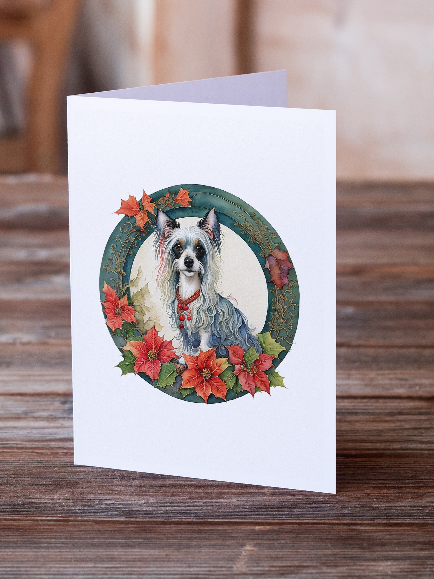 Chinese Crested Christmas Flowers Greeting Cards Pack of 8 Blank Cards with Envelopes Whimsical A7 Size 5x7