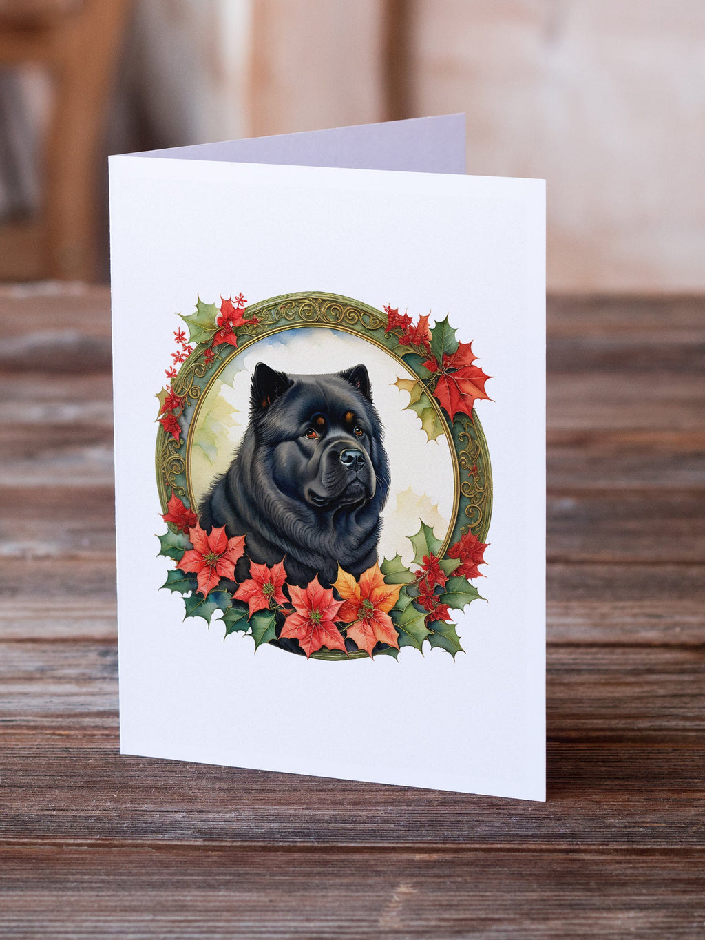 Chow Chow Christmas Flowers Greeting Cards Pack of 8 Blank Cards with Envelopes Whimsical A7 Size 5x7