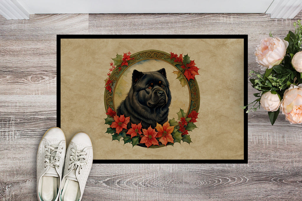 Chow Chow Christmas Flowers Doormat Indoor Outdoor 24H X 36W Front Door Mat Rugs for Entryway, Non Slip Washable Low Pile,