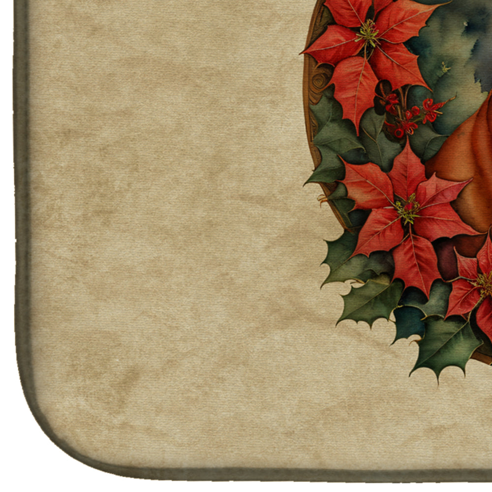 Chow Chow Christmas Flowers Dish Drying Mat Absorbent Dish Drying Mat Pad for Kitchen Counter Dish Drainer Mat for Countertop, 14 x 21", Multicolor