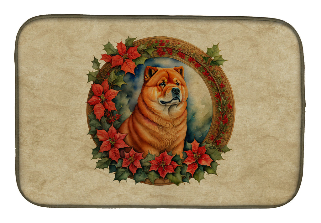 Chow Chow Christmas Flowers Dish Drying Mat Absorbent Dish Drying Mat Pad for Kitchen Counter Dish Drainer Mat for Countertop, 14 x 21", Multicolor