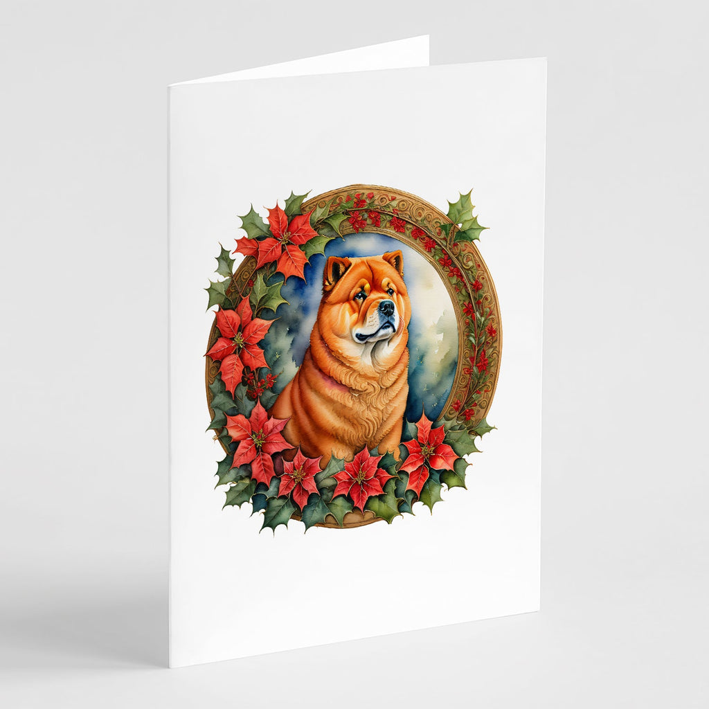 Chow Chow Christmas Flowers Greeting Cards Pack of 8 Blank Cards with Envelopes Whimsical A7 Size 5x7