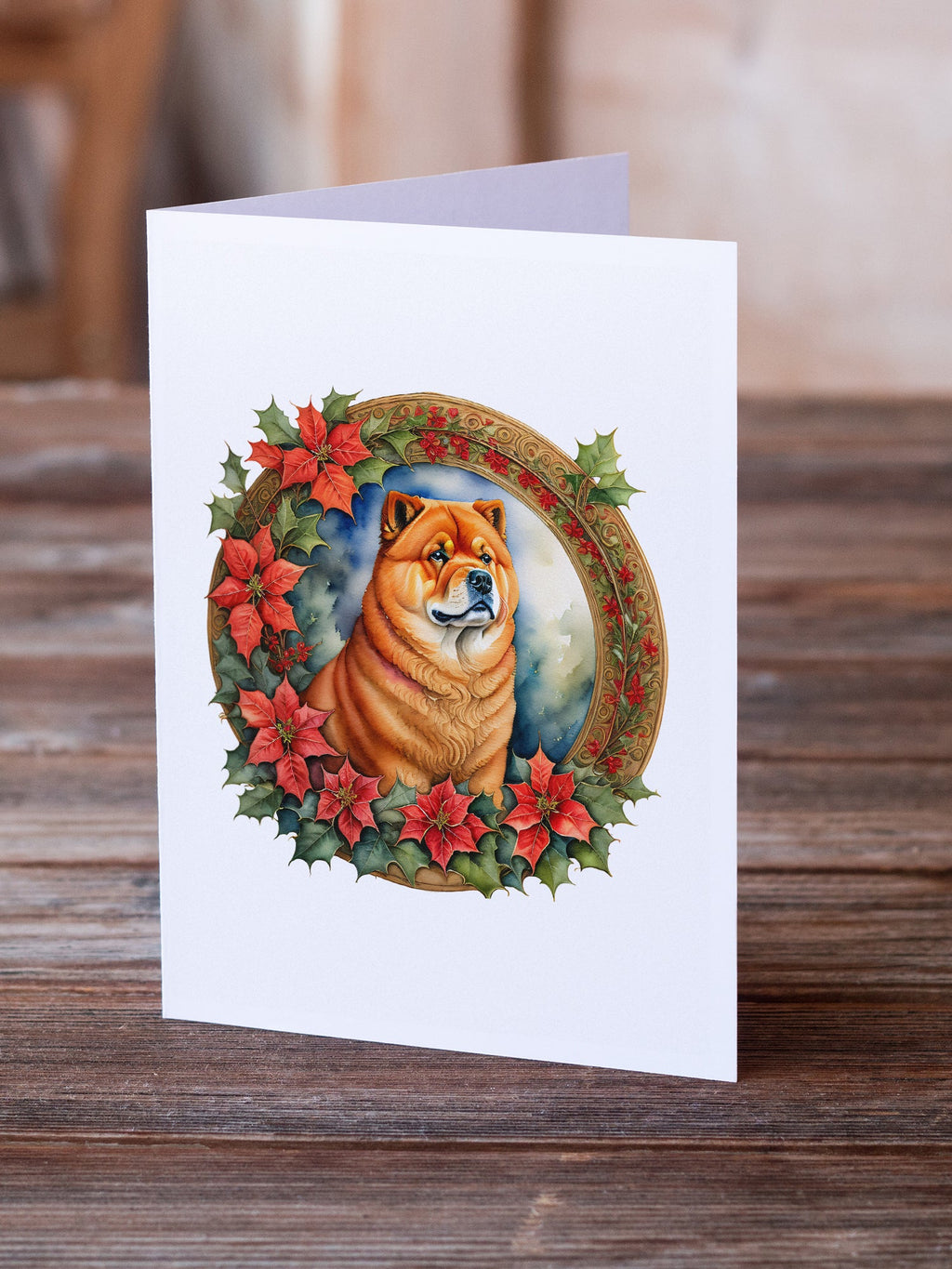 Chow Chow Christmas Flowers Greeting Cards Pack of 8 Blank Cards with Envelopes Whimsical A7 Size 5x7
