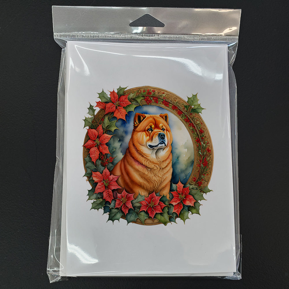 Chow Chow Christmas Flowers Greeting Cards Pack of 8 Blank Cards with Envelopes Whimsical A7 Size 5x7