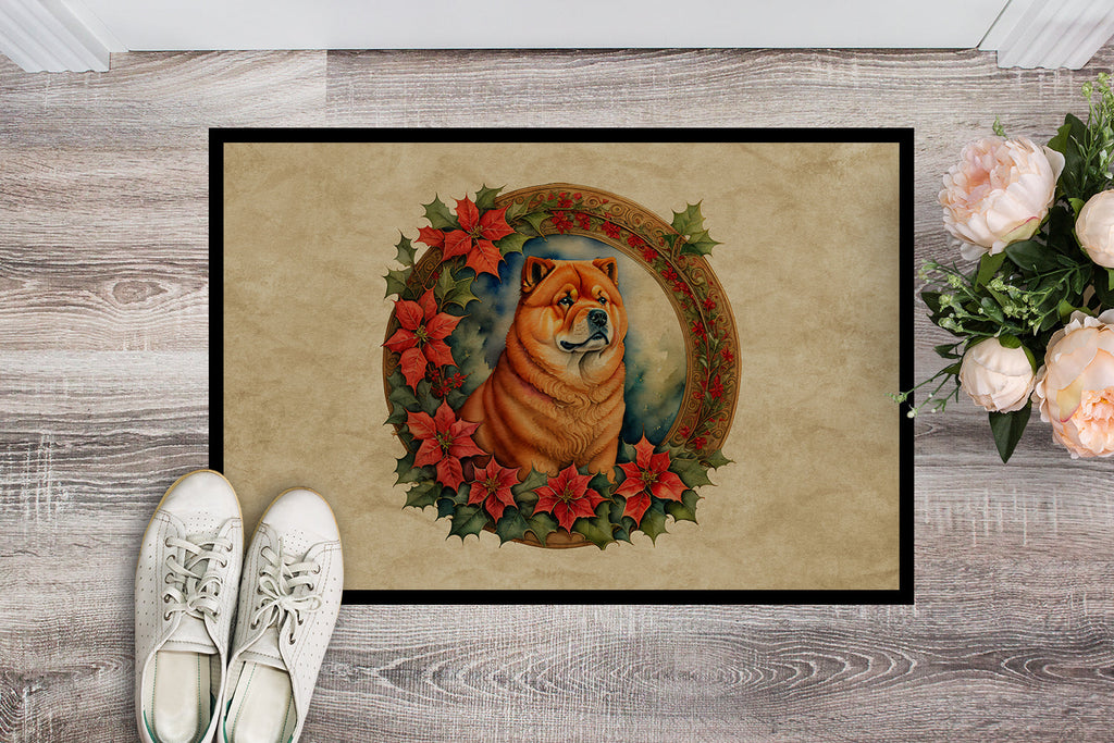 Chow Chow Christmas Flowers Doormat Indoor Outdoor 24H X 36W Front Door Mat Rugs for Entryway, Non Slip Washable Low Pile,