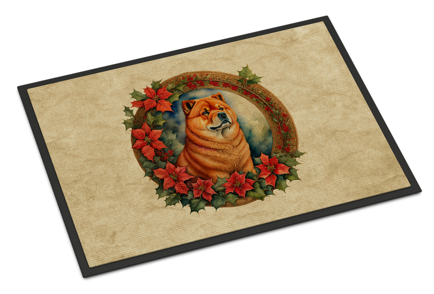 Chow Chow Christmas Flowers Doormat Indoor Outdoor 18H X 27W Front Door Mat Rugs for Entryway, Non Slip Washable
