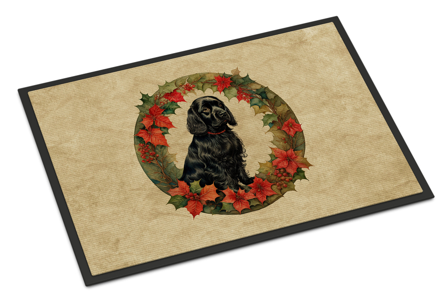 Cocker Spaniel Christmas Flowers Doormat Indoor Outdoor 18H X 27W Front Door Mat Rugs for Entryway, Non Slip Washable