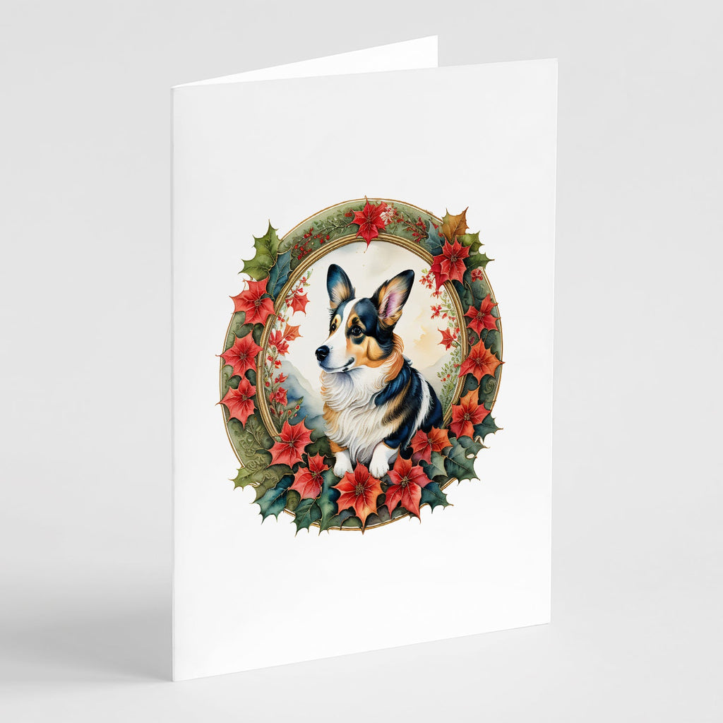 Corgi Christmas Flowers Greeting Cards Pack of 8 Blank Cards with Envelopes Whimsical A7 Size 5x7