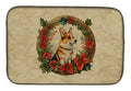 Corgi Christmas Flowers Dish Drying Mat Absorbent Dish Drying Mat Pad for Kitchen Counter Dish Drainer Mat for Countertop, 14 x 21", Multicolor