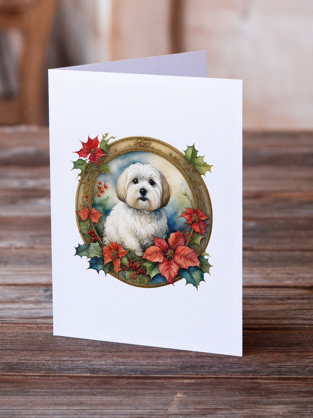 Coton De Tulear Christmas Flowers Greeting Cards Pack of 8 Blank Cards with Envelopes Whimsical A7 Size 5x7