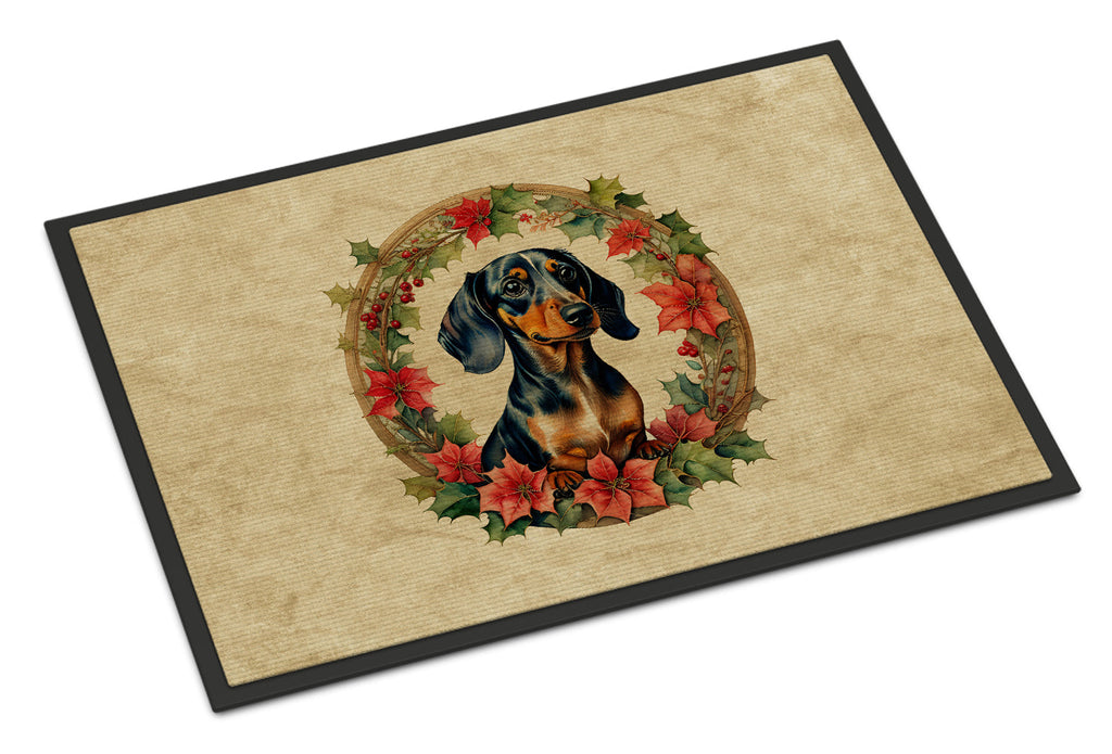 Dachshund Christmas Flowers Doormat Indoor Outdoor 24H X 36W Front Door Mat Rugs for Entryway, Non Slip Washable Low Pile,