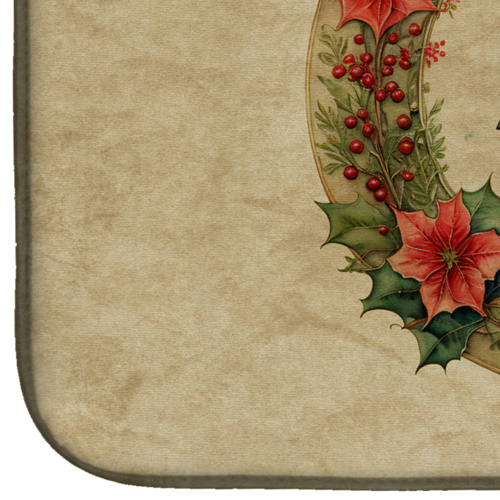 Dachshund Christmas Flowers Dish Drying Mat Absorbent Dish Drying Mat Pad for Kitchen Counter Dish Drainer Mat for Countertop, 14 x 21", Multicolor