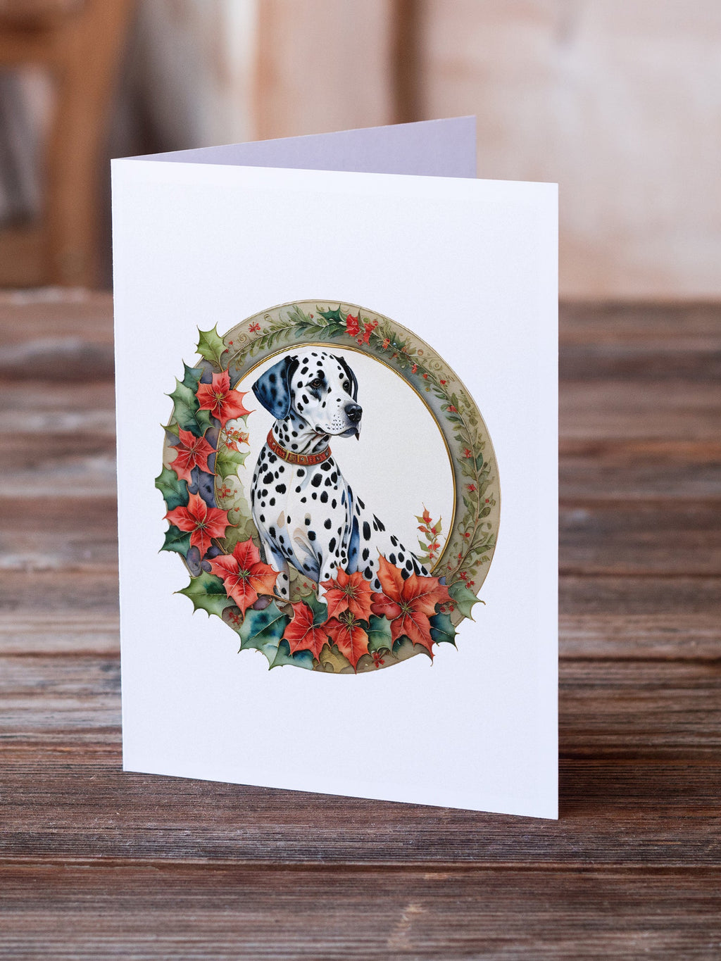 Dalmatian Christmas Flowers Greeting Cards Pack of 8 Blank Cards with Envelopes Whimsical A7 Size 5x7