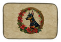 Doberman Pinscher Christmas Flowers Dish Drying Mat Absorbent Dish Drying Mat Pad for Kitchen Counter Dish Drainer Mat for Countertop, 14 x 21", Multicolor