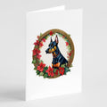 Doberman Pinscher Christmas Flowers Greeting Cards Pack of 8 Blank Cards with Envelopes Whimsical A7 Size 5x7