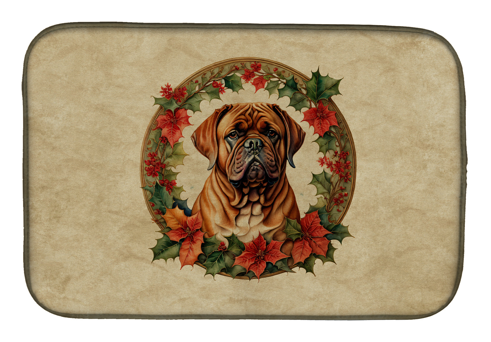 Dogue de Bordeaux Christmas Flowers Dish Drying Mat Absorbent Dish Drying Mat Pad for Kitchen Counter Dish Drainer Mat for Countertop, 14 x 21", Multicolor