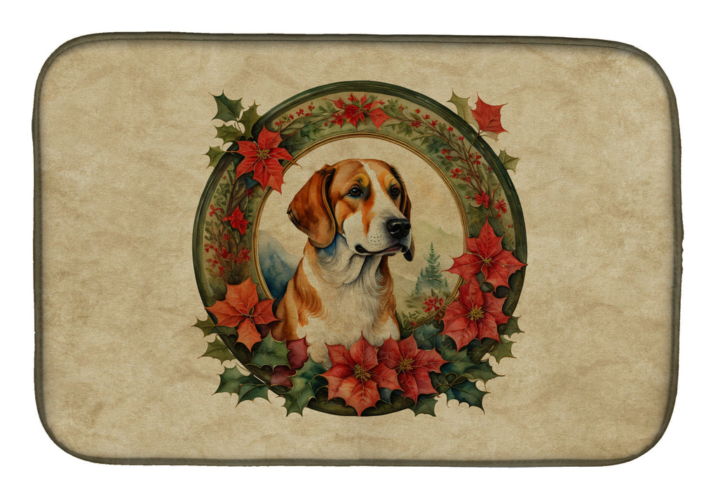English Foxhound Christmas Flowers Dish Drying Mat Absorbent Dish Drying Mat Pad for Kitchen Counter Dish Drainer Mat for Countertop, 14 x 21", Multicolor