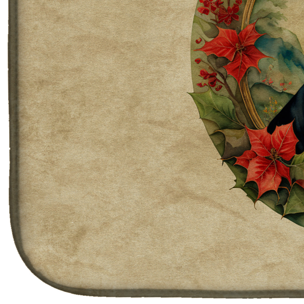 Entlebucher Mountain Dog Christmas Flowers Dish Drying Mat Absorbent Dish Drying Mat Pad for Kitchen Counter Dish Drainer Mat for Countertop, 14 x 21", Multicolor