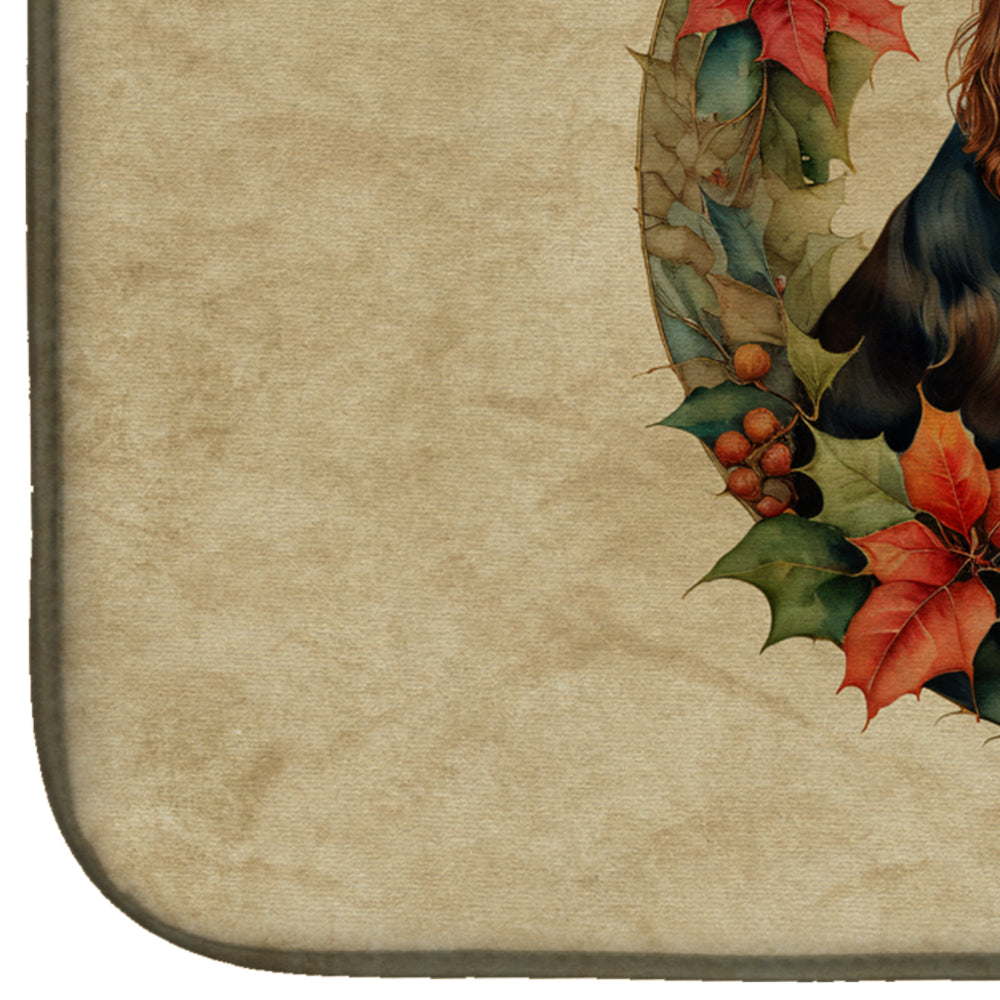 Field Spaniel Christmas Flowers Dish Drying Mat Absorbent Dish Drying Mat Pad for Kitchen Counter Dish Drainer Mat for Countertop, 14 x 21", Multicolor