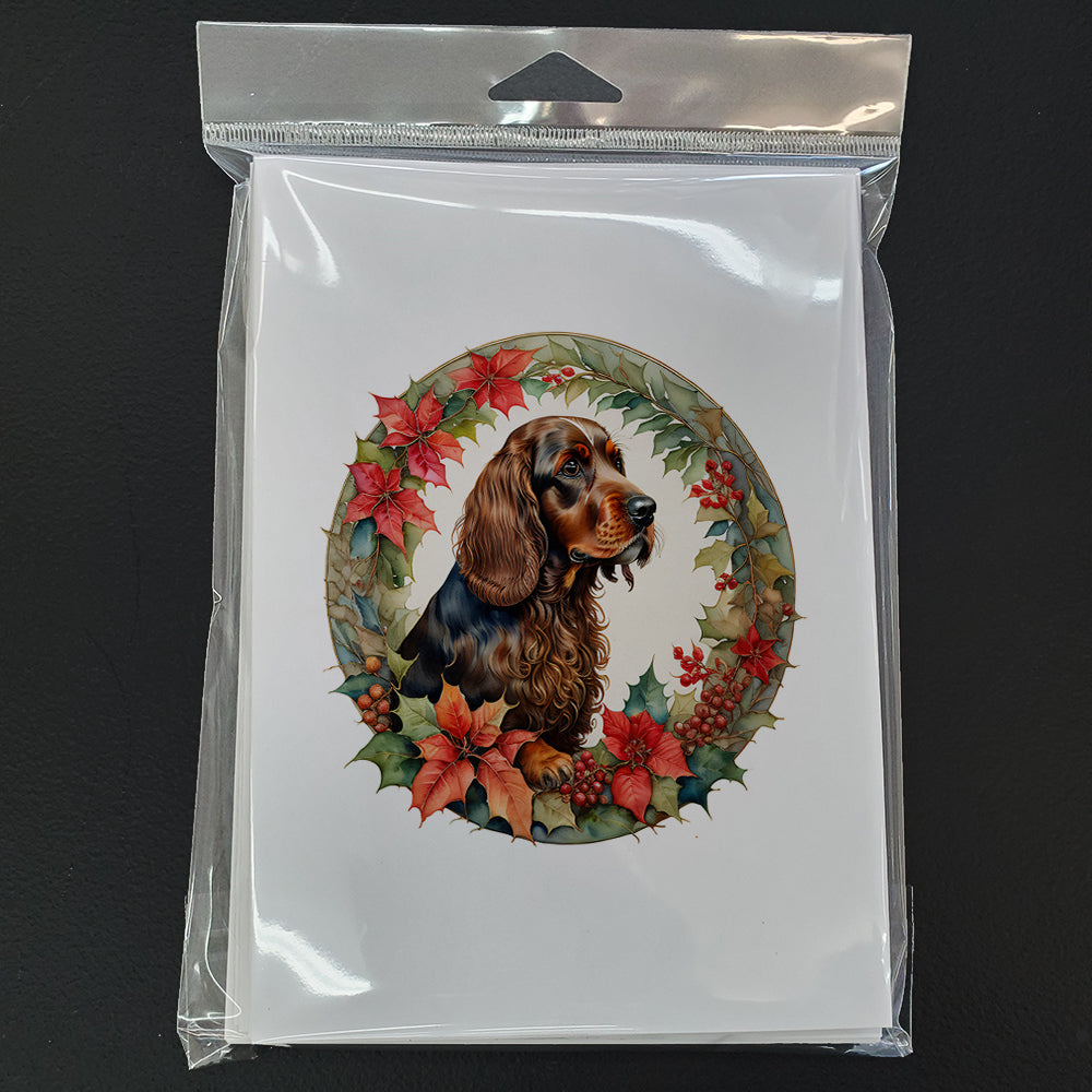 Field Spaniel Christmas Flowers Greeting Cards Pack of 8 Blank Cards with Envelopes Whimsical A7 Size 5x7