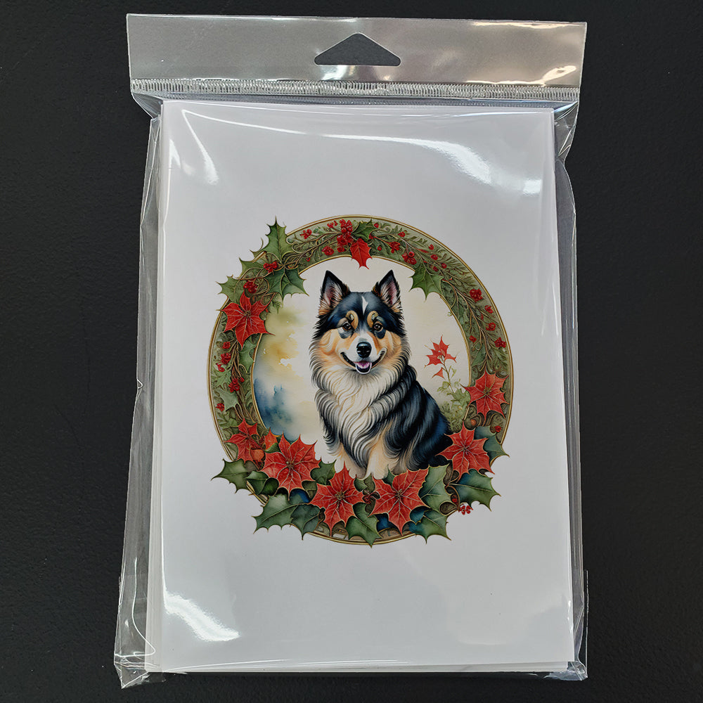 Finnish Lapphund Christmas Flowers Greeting Cards Pack of 8 Blank Cards with Envelopes Whimsical A7 Size 5x7