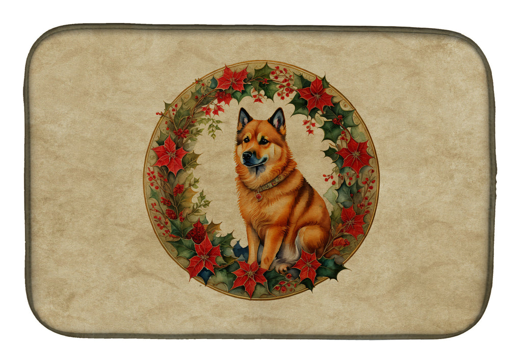 Finnish Spitz Christmas Flowers Dish Drying Mat Absorbent Dish Drying Mat Pad for Kitchen Counter Dish Drainer Mat for Countertop, 14 x 21", Multicolor