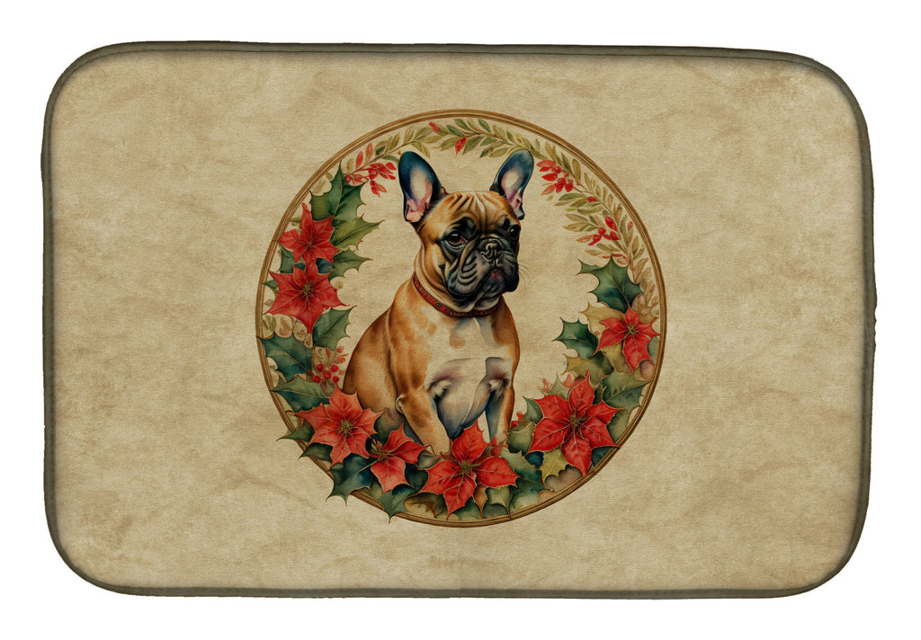 French Bulldog Christmas Flowers Dish Drying Mat Absorbent Dish Drying Mat Pad for Kitchen Counter Dish Drainer Mat for Countertop, 14 x 21", Multicolor