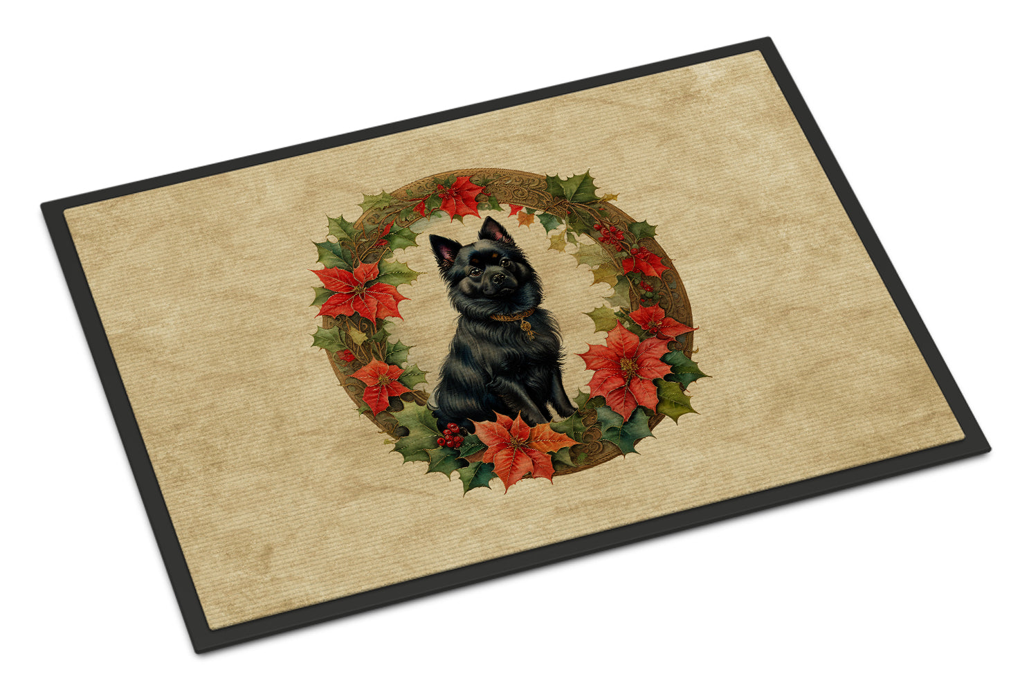 German Spitz Christmas Flowers Doormat Indoor Outdoor 24H X 36W Front Door Mat Rugs for Entryway, Non Slip Washable Low Pile,