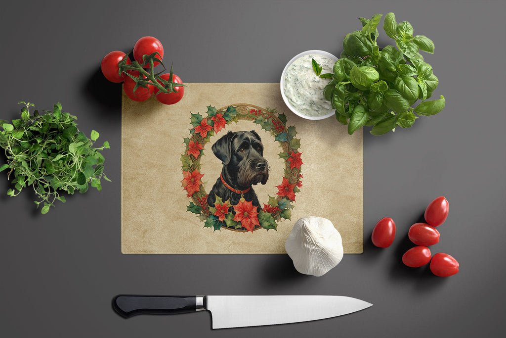 Giant Schnauzer Christmas Flowers Cutting Board Tempered Glass Kitchen Cutting Surface, Heat Resistant Chopping, Non-Slip Feet, Food Prep & Serving
